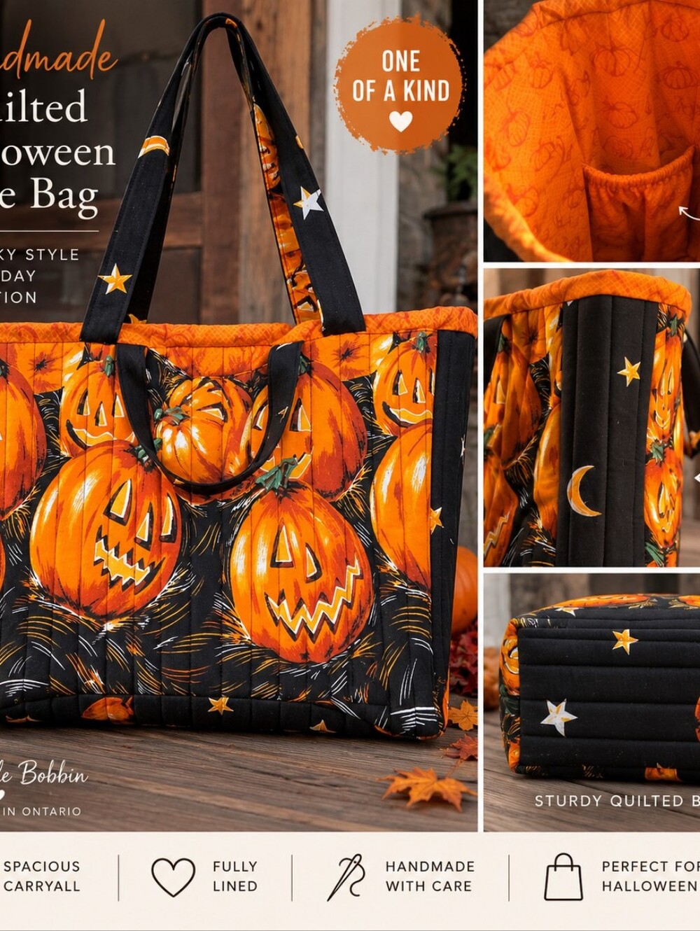 Halloween Pumpkin Print Tote Bag in Orange - Unbranded